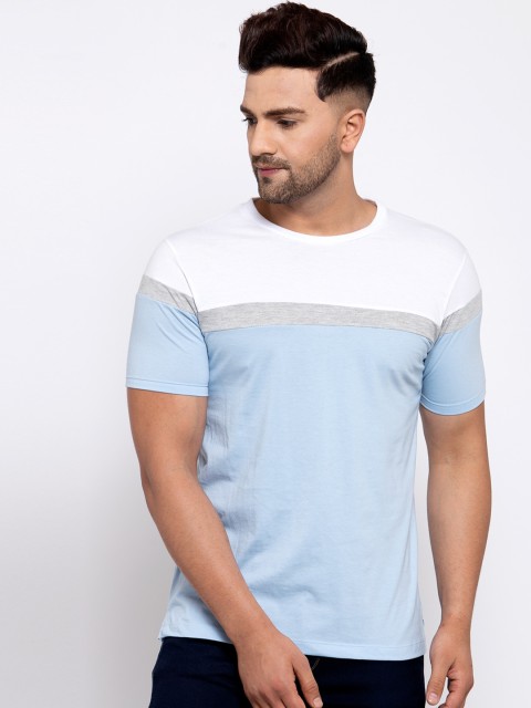 

Kalt Men Blue & White Colourblocked Round Neck T-shirt