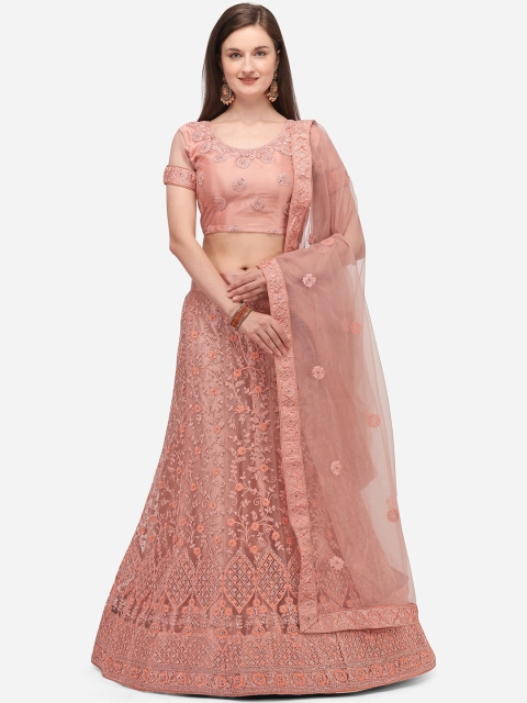 

V SALES Peach-Coloured Semi-Stitched Lehenga & Blouse with Dupatta