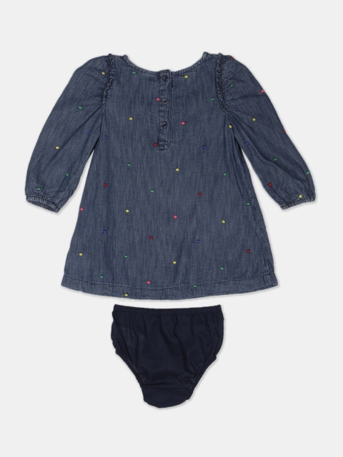 

GAP Girls Blue Embroidered A-Line Denim Dress with Briefs