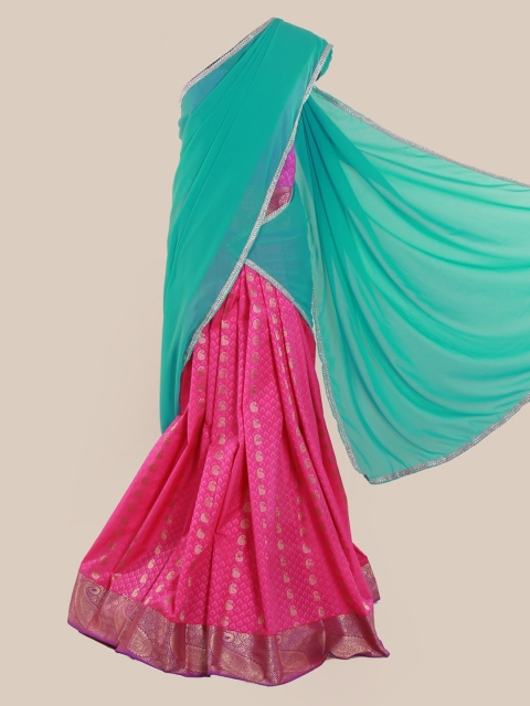

Pothys Blue & Pink Poly Chiffon Woven Design Saree