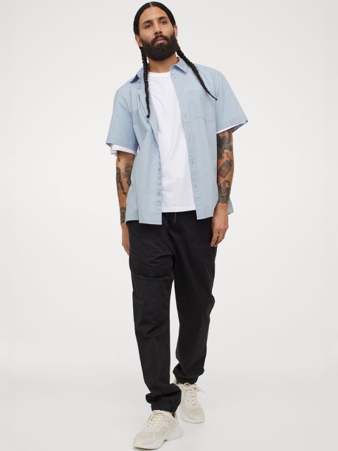 

H&M Men Blue Short-Sleeved Cotton Shirt