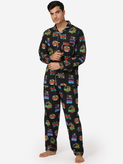 Fluffalump Men Black & Green Printed Night suit