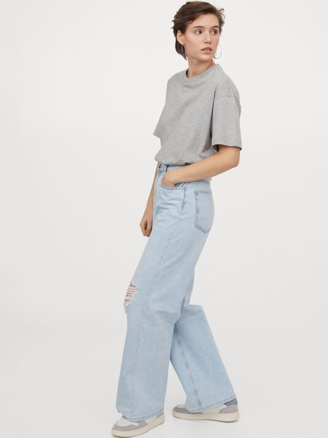 

H&M Women Blue Solid Wide High Jeans