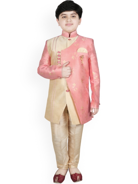 

SG YUVRAJ Boys Pink & Gold-Coloured Woven Design Sherwani Set