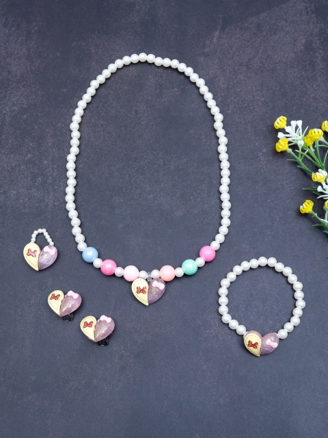 

Golden Peacock Girls White & Pink Beaded Handcrafted Jewellery Set