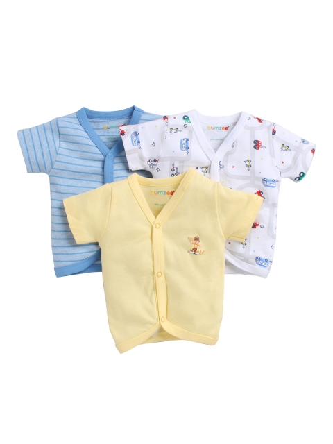

BUMZEE Infant Kids Pack Of 3 Yellow & Blue Printed Jhablas