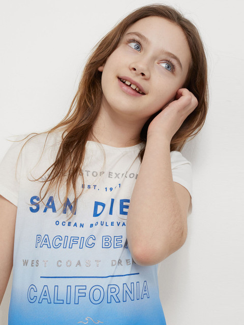 

H&M Girls White & Blue Printed Jersey Top
