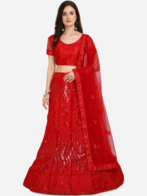 

V SALES Red Semi-Stitched Lehenga & Blouse with Dupatta