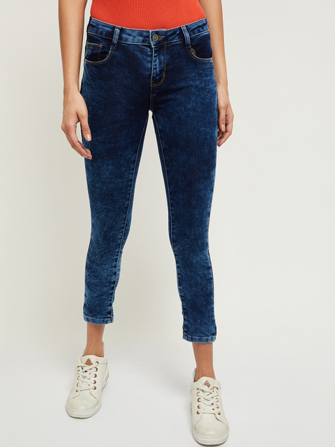 

max Women Navy Blue Regular Fit Mid-Rise Clean Look Cropped Stretchable Jeans