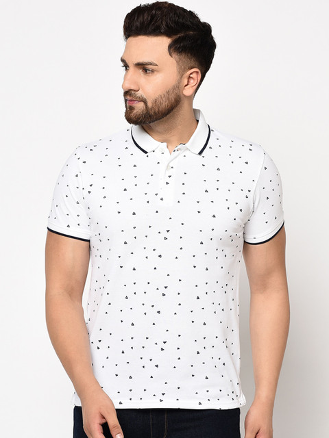 

98 Degree North Men White Printed Polo Collar T-shirt