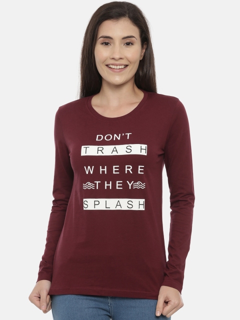 

3PIN Women Maroon Printed Round Neck T-shirt