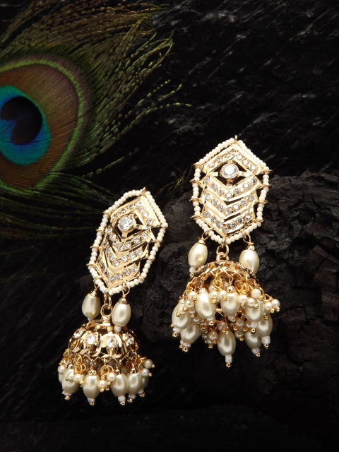 

DUGRISTYLE Gold-Plated & White Contemporary Jhumkas