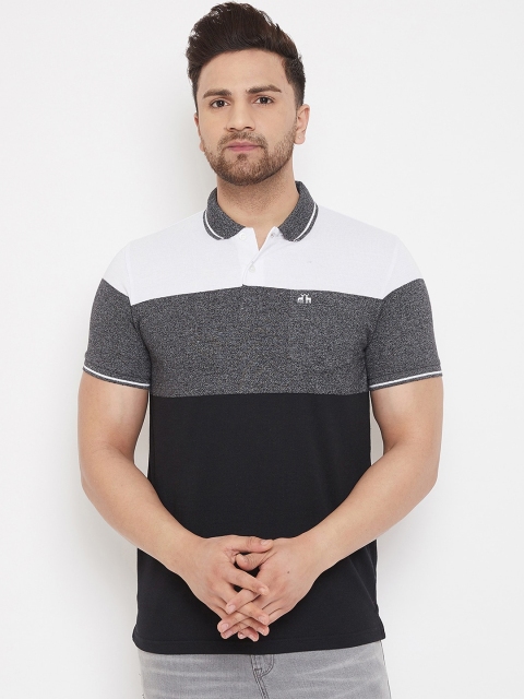 

98 Degree North Men Black Colourblocked Polo Collar T-shirt