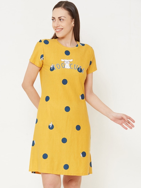 

Sweet Dreams Mustard & Blue Printed Nightdress