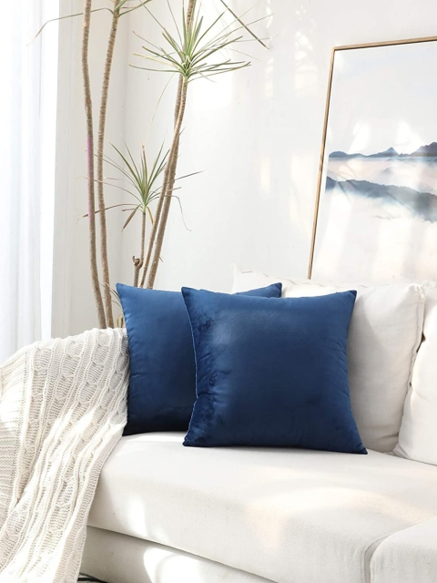 

MODERN HOMES Navy Blue Set of 2 Solid Square Cushion Covers
