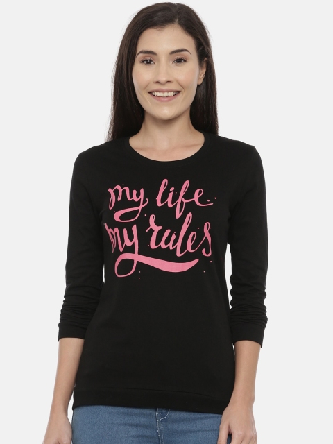 

3PIN Women Black Printed Round Neck T-shirt