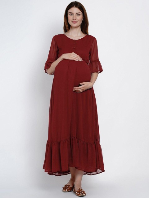 

Mine4Nine Women Maroon Solid Maxi Dress