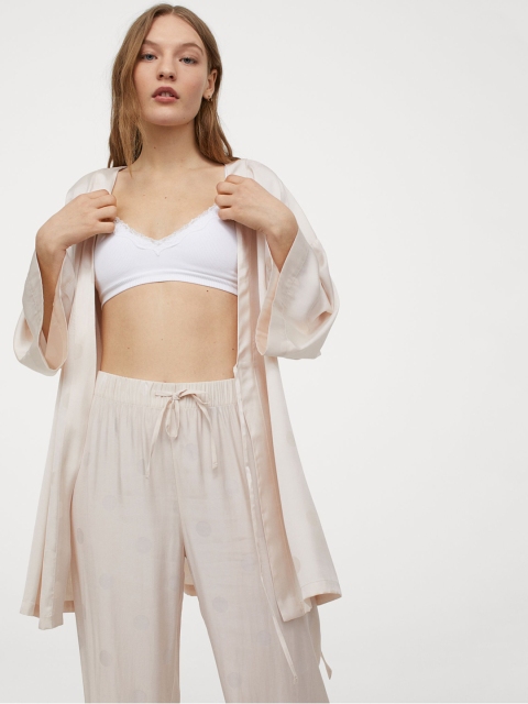 

H&M Women Beige Jacquard Weave Dressing Gown