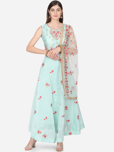 

BOMBAY SELECTIONS Women Sea Green Embroidered Kurta with Salwar & Dupatta