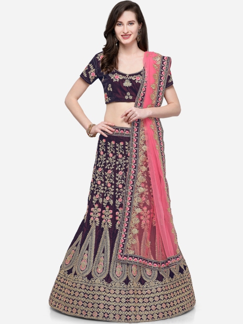 

V SALES Purple & Pink Embroidered Semi-Stitched Lehenga & Unstitched Blouse with Dupatta