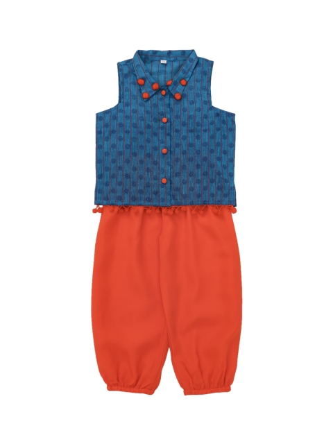 

The Magic Wand Girls Blue & Orange Printed Top with Dhoti Pants