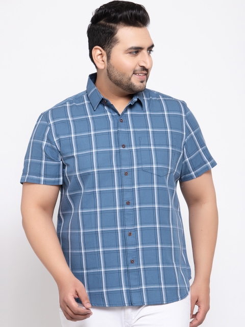 

plusS Men Blue Regular Fit Checked Casual Shirt