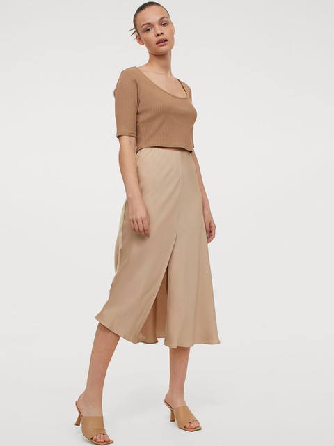 

H&M Women Beige Solid Slip Skirt