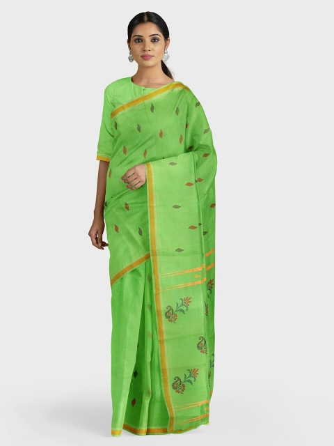 

APCO Green & Gold-Toned Pure Cotton Woven Design Saree