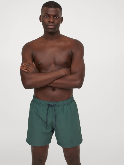 

H&M Men Green Solid Swim Shorts