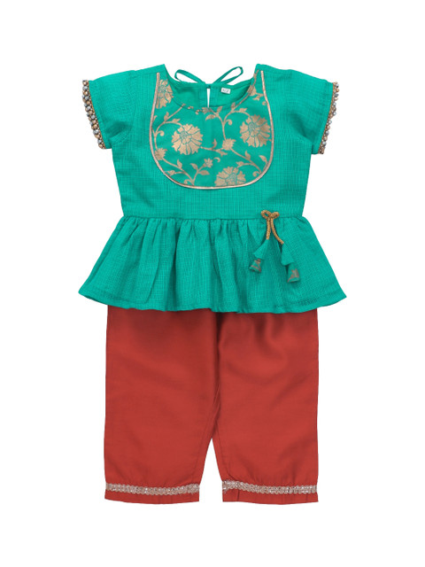 

The Magic Wand Girls Sea Green & Brown Printed Top with Palazzos