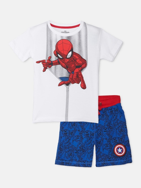 

Kids Ville Boys White & Blue Printed T-shirt with Shorts