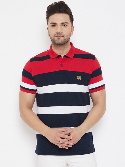 

98 Degree North Men Navy Blue Striped Polo Collar T-shirt