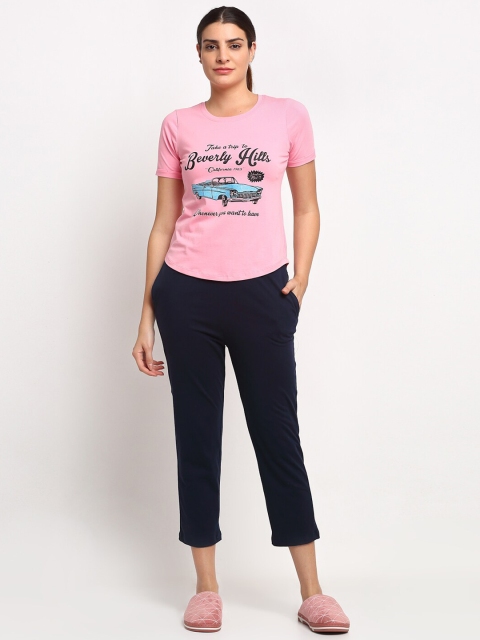

Global Republic Women Pink & Navy Blue Printed Night Suit