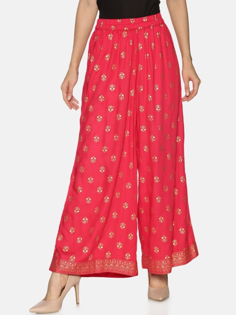 

Saffron Threads Women Pink & Gold-Toned Printed Wide Leg Palazzos