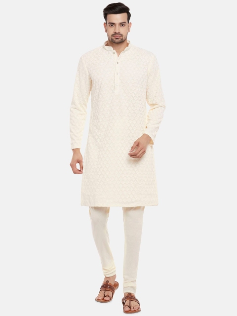 

Ethnicity Men Beige Embroidered Straight Kurta