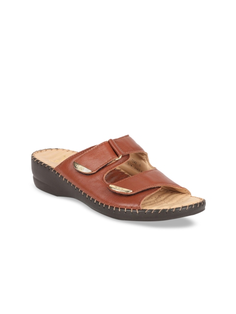 

Scholl Women Brown Solid Leather Open Toe Flats
