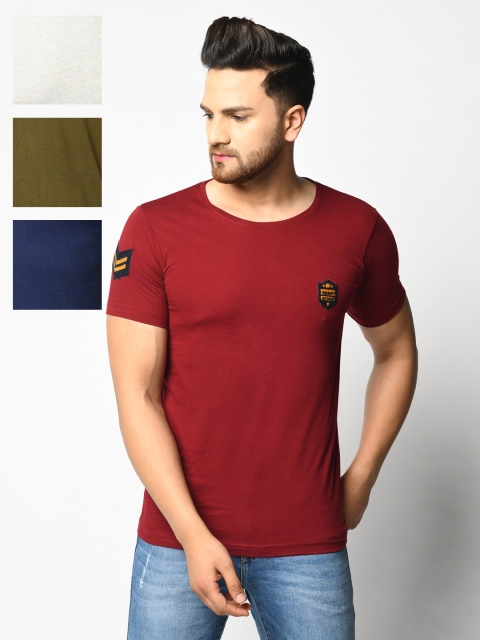 

ELEGANCE Men Pack Of 3 Solid Round Neck T-shirt, Olive