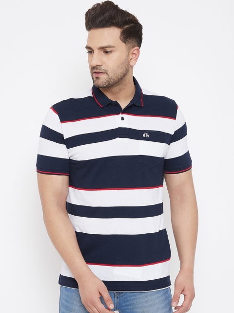 

98 Degree North Men Navy Blue Striped Polo Collar T-shirt