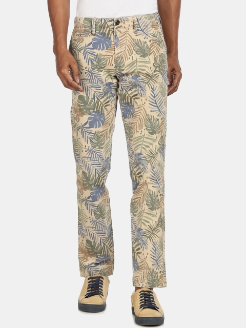 

GAP Men Beige Slim Fit Printed Regular Trousers