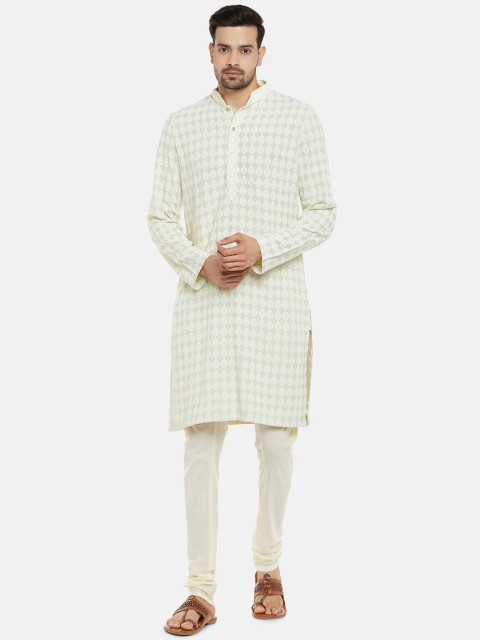 

Ethnicity Men Green Self Design Kurta with Churidar