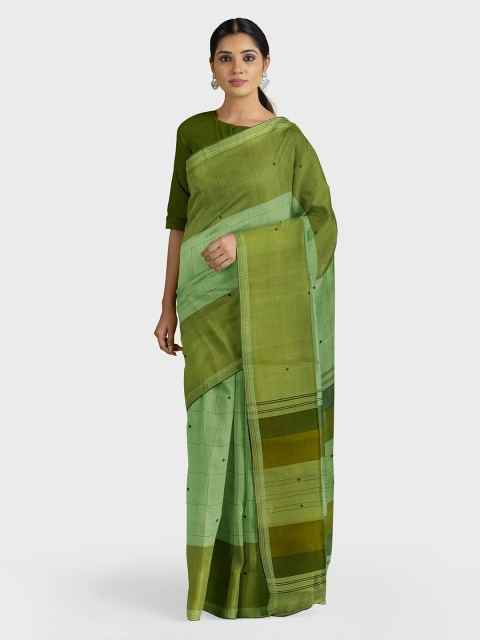 

APCO Green Checked Pure Cotton Saree