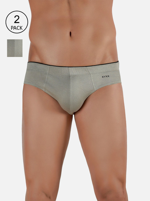 

XYXX Men Pack Of 2 Grey Solid IntelliSoft Antimicrobial Basic Briefs XYBRF2PCKN223_