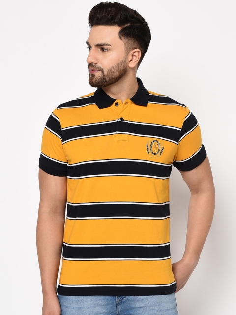 

98 Degree North Men Yellow Striped Polo Collar T-shirt