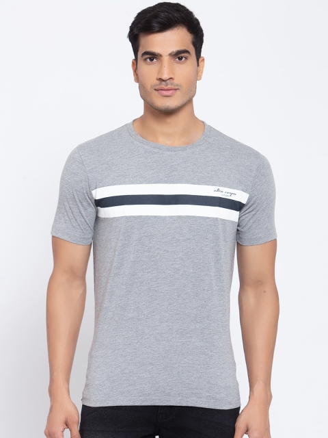 

Allen Cooper Men Grey Striped Round Neck T-shirt