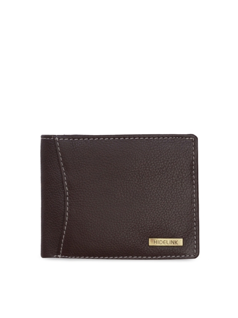

Hidelink Men Coffee Brown Solid RFID Leather Two Fold Wallet