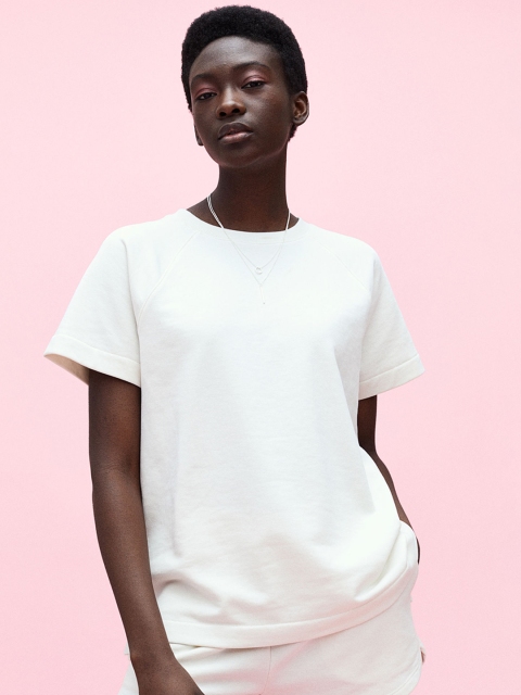 

H&M Women White Solid Short-Sleeved Sweatshirt