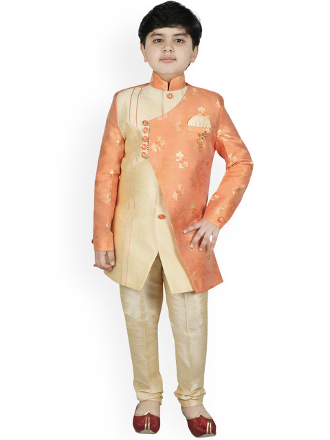 

SG YUVRAJ Boys Orange & Gold-Coloured Woven Design Sherwani Set