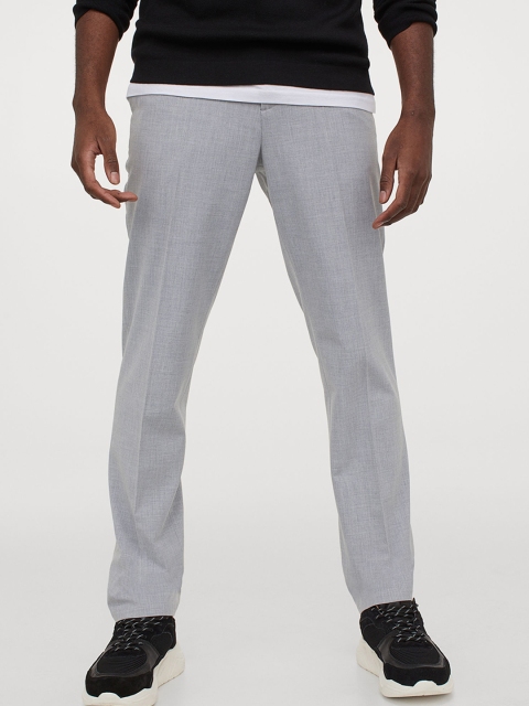 

H&M Men Grey Solid Slim Fit Cigarette Trousers