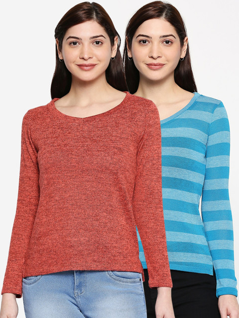 

inocenCia Women Pack Of 2 Round Neck T-shirt, Rust