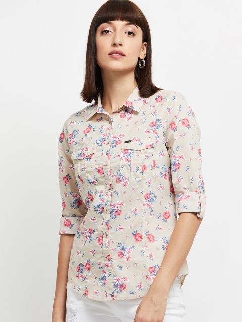 

max Women Beige Regular Fit Printed Casual Shirt